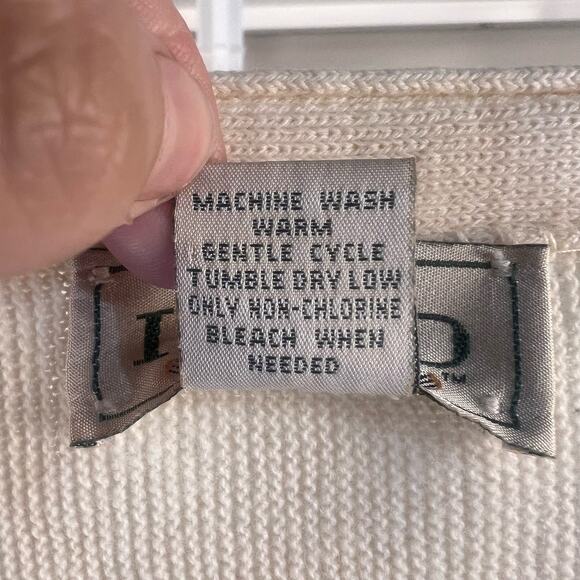 Izod Vintage Men's Size L  cream V neck button up cardigan sweater #3076 - Picture 3 of 7